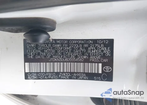 2013 Toyota Prius Three from USA, damaged, VIN JTDKN3DU8D5554582